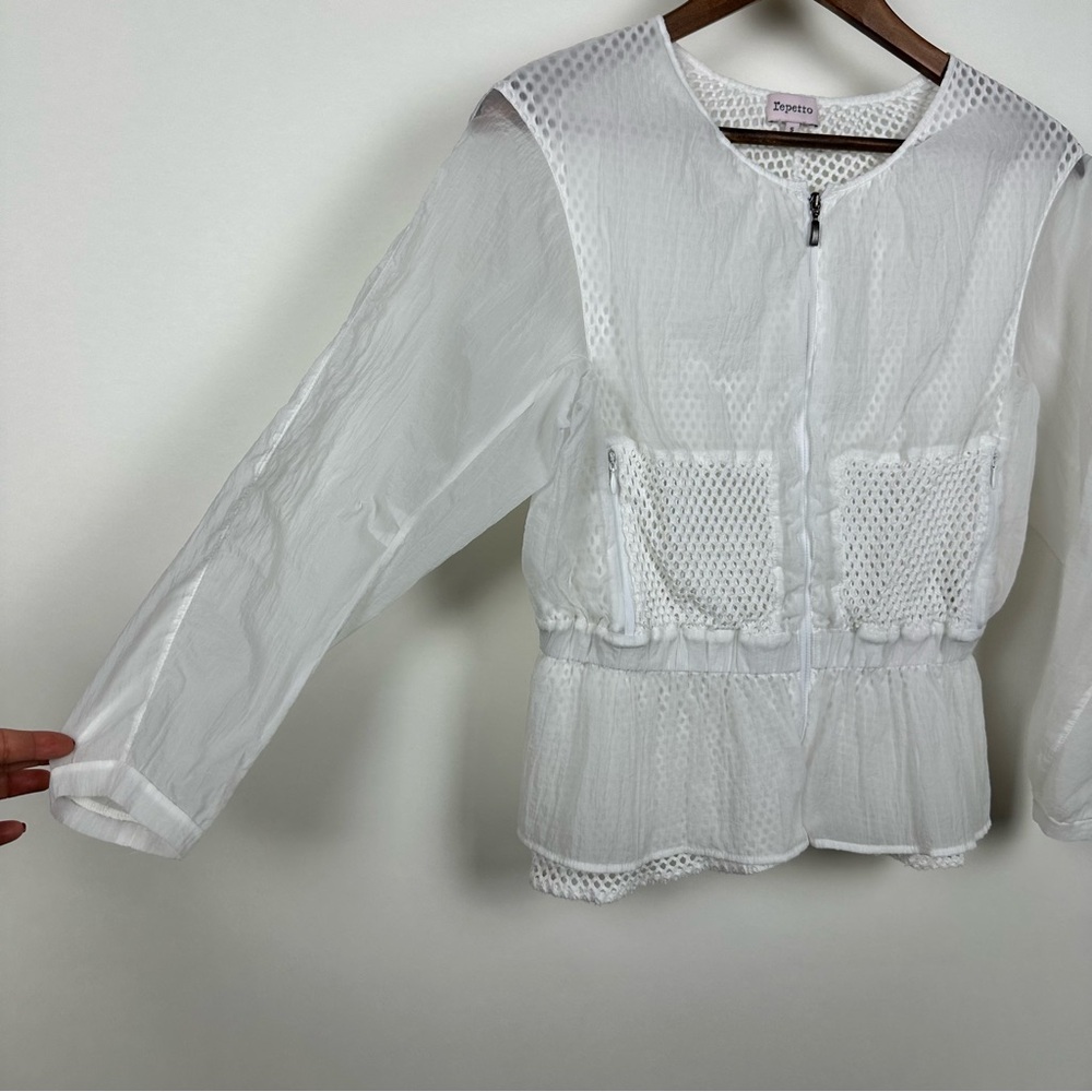 Repetto Sheer Mesh Peplum Zip Jacket White Balletcore Lightweight - Picture 4 of 13